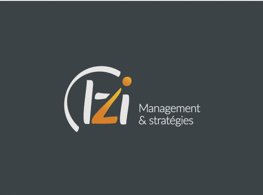 Logo de Izi management et stratégies sur fond bleu
