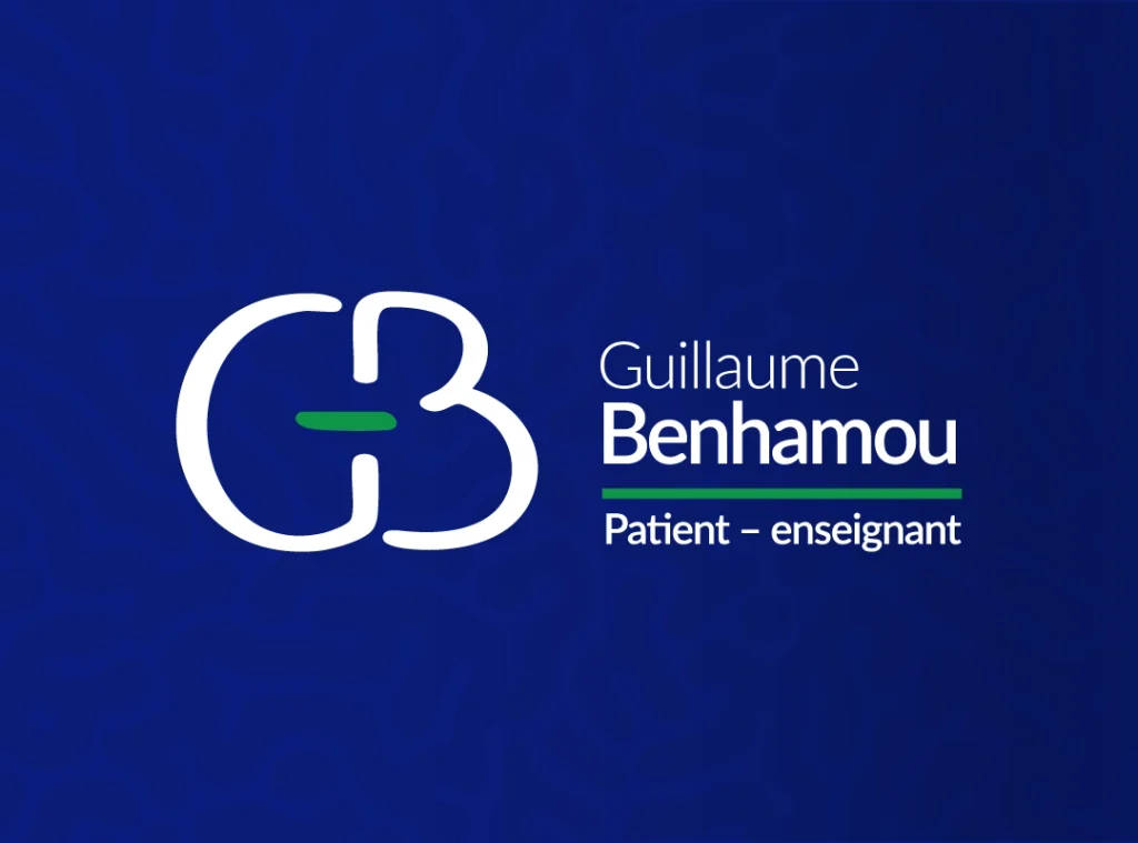 Logo avec un fond texturé bleu GB Guillaume Benhamou patient – enseignant